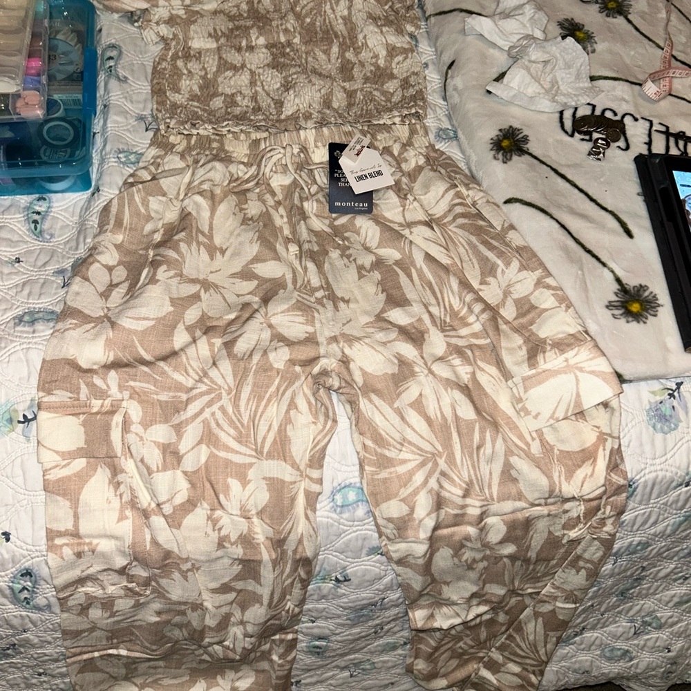 Monteau Women's Cream Floral Jumpsuit